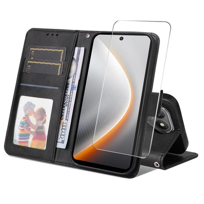 ENKAY Card Wallet Calf Texture Leather Phone Case with Screen Film, For Tecno Spark 40c, For Tecno Pova 7 Pro 5G, For Tecno Pova 7 5G, For Tecno Pop 10, For Tecno Spark 40 Pro, For Tecno Spark 40 4G, For Tecno Pova 7 Ultra 5G                           ...