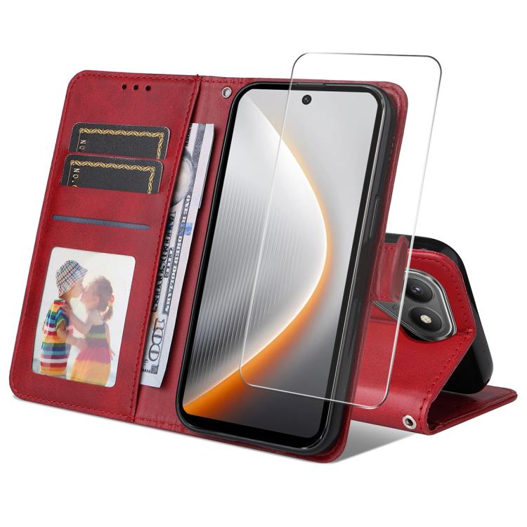 ENKAY Card Wallet Calf Texture Leather Phone Case with Screen Film, For Tecno Spark 40c, For Tecno Pova 7 Pro 5G, For Tecno Pova 7 5G, For Tecno Pop 10, For Tecno Spark 40 Pro, For Tecno Spark 40 4G, For Tecno Pova 7 Ultra 5G                           ...
