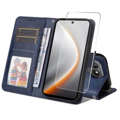 ENKAY Card Wallet Calf Texture Leather Phone Case with Screen Film, For Tecno Spark 40c, For Tecno Pova 7 Pro 5G, For Tecno Pova 7 5G, For Tecno Pop 10, For Tecno Spark 40 Pro, For Tecno Spark 40 4G, For Tecno Pova 7 Ultra 5G                           ...
