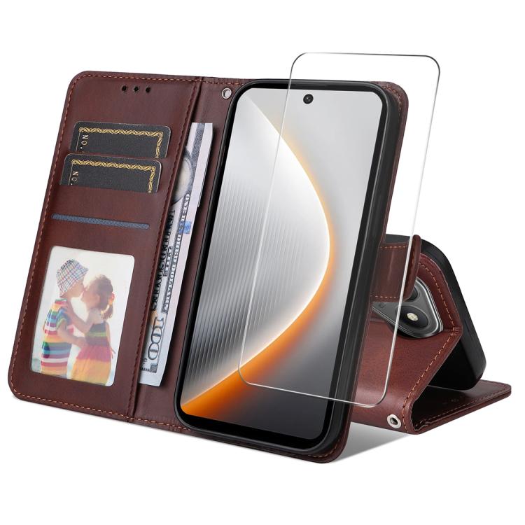 ENKAY Card Wallet Calf Texture Leather Phone Case with Screen Film, For Tecno Spark 40c, For Tecno Pova 7 Pro 5G, For Tecno Pova 7 5G, For Tecno Pop 10, For Tecno Spark 40 Pro, For Tecno Spark 40 4G, For Tecno Pova 7 Ultra 5G                           ...