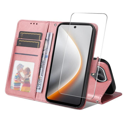 ENKAY Card Wallet Calf Texture Leather Phone Case with Screen Film, For Tecno Spark 40c, For Tecno Pova 7 Pro 5G, For Tecno Pova 7 5G, For Tecno Pop 10, For Tecno Spark 40 Pro, For Tecno Spark 40 4G, For Tecno Pova 7 Ultra 5G                           ...