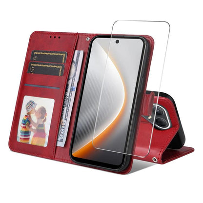 ENKAY Card Wallet Calf Texture Leather Phone Case with Screen Film, For Tecno Spark 40c, For Tecno Pova 7 Pro 5G, For Tecno Pova 7 5G, For Tecno Pop 10, For Tecno Spark 40 Pro, For Tecno Spark 40 4G, For Tecno Pova 7 Ultra 5G                           ...