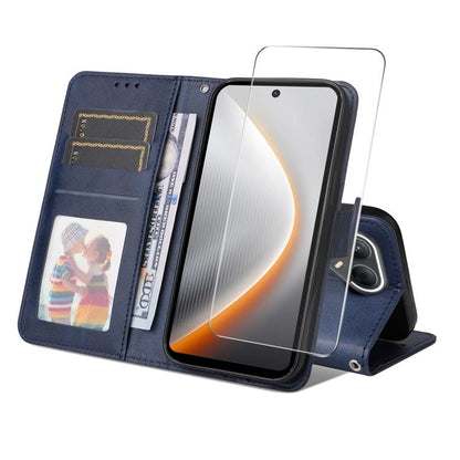 ENKAY Card Wallet Calf Texture Leather Phone Case with Screen Film, For Tecno Spark 40c, For Tecno Pova 7 Pro 5G, For Tecno Pova 7 5G, For Tecno Pop 10, For Tecno Spark 40 Pro, For Tecno Spark 40 4G, For Tecno Pova 7 Ultra 5G                           ...