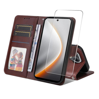ENKAY Card Wallet Calf Texture Leather Phone Case with Screen Film, For Tecno Spark 40c, For Tecno Pova 7 Pro 5G, For Tecno Pova 7 5G, For Tecno Pop 10, For Tecno Spark 40 Pro, For Tecno Spark 40 4G, For Tecno Pova 7 Ultra 5G                           ...