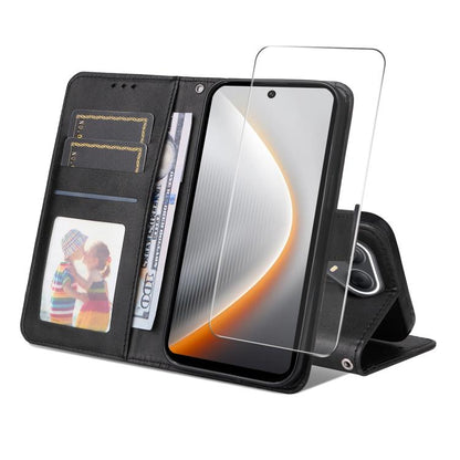 ENKAY Card Wallet Calf Texture Leather Phone Case with Screen Film, For Tecno Spark 40c, For Tecno Pova 7 Pro 5G, For Tecno Pova 7 5G, For Tecno Pop 10, For Tecno Spark 40 Pro, For Tecno Spark 40 4G, For Tecno Pova 7 Ultra 5G                           ...