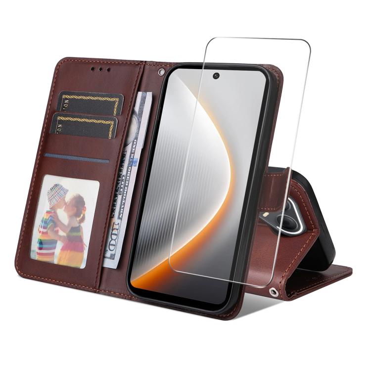ENKAY Card Wallet Calf Texture Leather Phone Case with Screen Film, For Tecno Spark 40c, For Tecno Pova 7 Pro 5G, For Tecno Pova 7 5G, For Tecno Pop 10, For Tecno Spark 40 Pro, For Tecno Spark 40 4G, For Tecno Pova 7 Ultra 5G                           ...