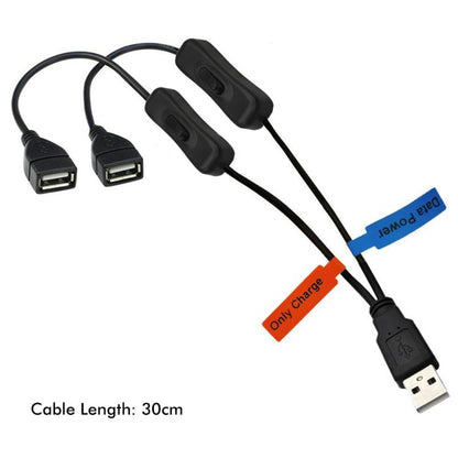 JUNSUNMAY USB 2.0 Male to 2 Dual USB Female Jack Y Splitter Hub Power Cord Extension Adapter with On/Off Switch