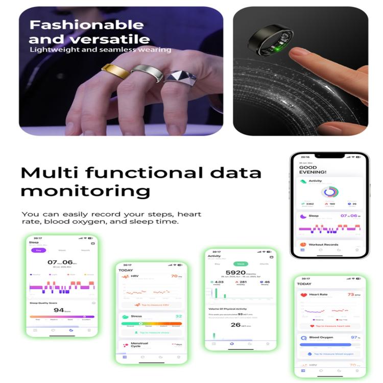 R100 SIZE 13 Smart Ring, Support Heart Rate / Blood Oxygen / Sleep Monitoring / Remote Photography