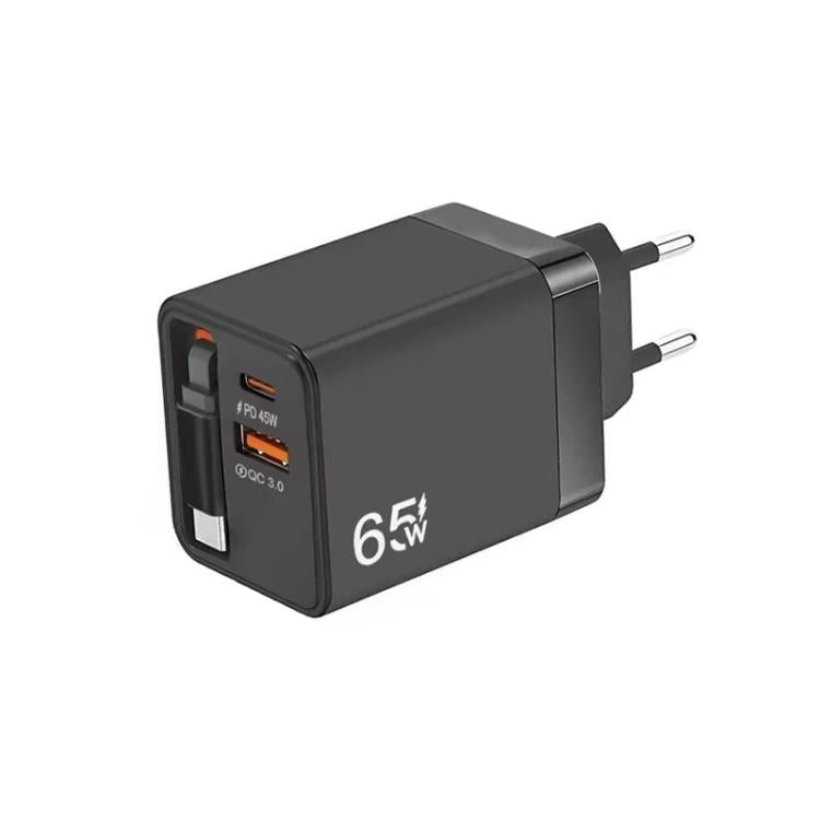 FC1 3-in-1 70cm Retractable Type-C Cable, PD3.0, QC3.0 USB Phone Charger, EU Plug, EU Plug
