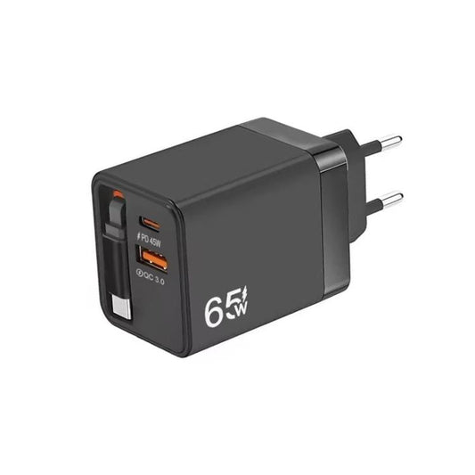 FC1 3-in-1 70cm Retractable Type-C Cable, PD3.0, QC3.0 USB Phone Charger, EU Plug, EU Plug