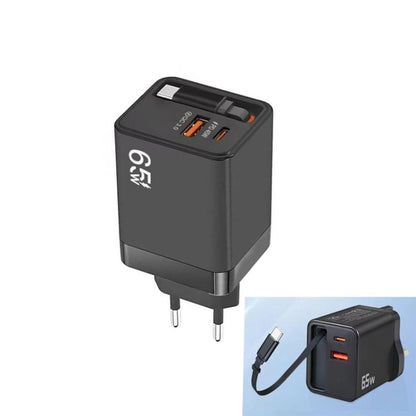 FC1 3-in-1 70cm Retractable Type-C Cable, PD3.0, QC3.0 USB Phone Charger, EU Plug, EU Plug
