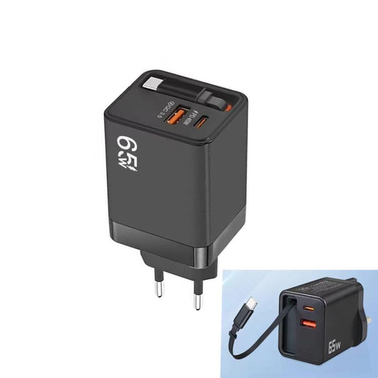 FC1 3-in-1 70cm Retractable Type-C Cable, PD3.0, QC3.0 USB Phone Charger, EU Plug, EU Plug