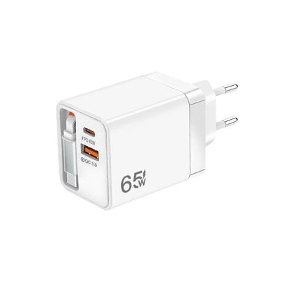 FC1 3-in-1 70cm Retractable Type-C Cable, PD3.0, QC3.0 USB Phone Charger, EU Plug, EU Plug