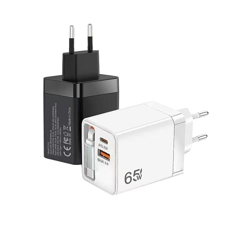 FC1 3-in-1 70cm Retractable Type-C Cable, PD3.0, QC3.0 USB Phone Charger, EU Plug, EU Plug