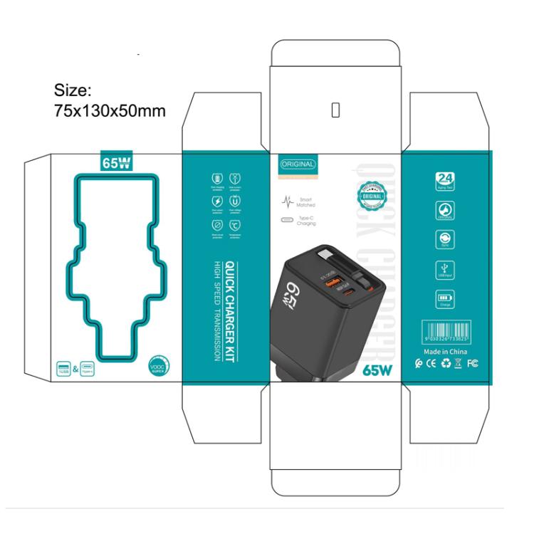 FC1 3-in-1 70cm Retractable Type-C Cable, PD3.0, QC3.0 USB Phone Charger, EU Plug, EU Plug