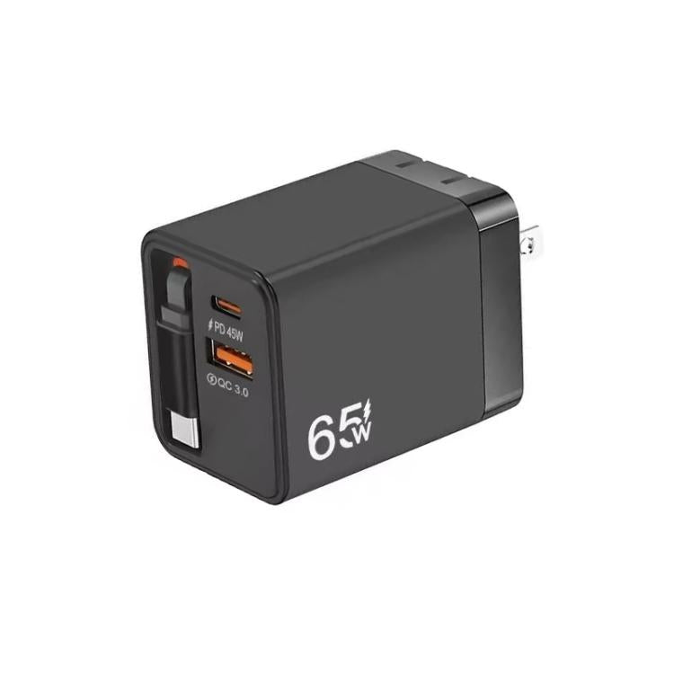 FC1 3-in-1 70cm Retractable Type-C Cable, PD3.0, QC3.0 USB Phone Charger, US Plug, US Plug