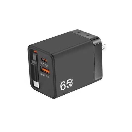 FC1 3-in-1 70cm Retractable Type-C Cable, PD3.0, QC3.0 USB Phone Charger, US Plug, US Plug