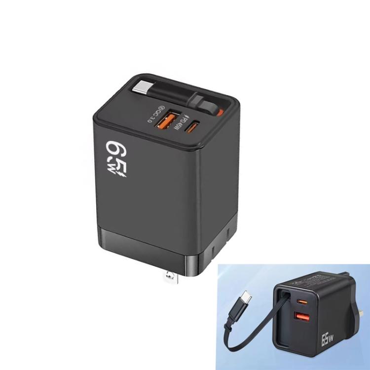 FC1 3-in-1 70cm Retractable Type-C Cable, PD3.0, QC3.0 USB Phone Charger, US Plug, US Plug