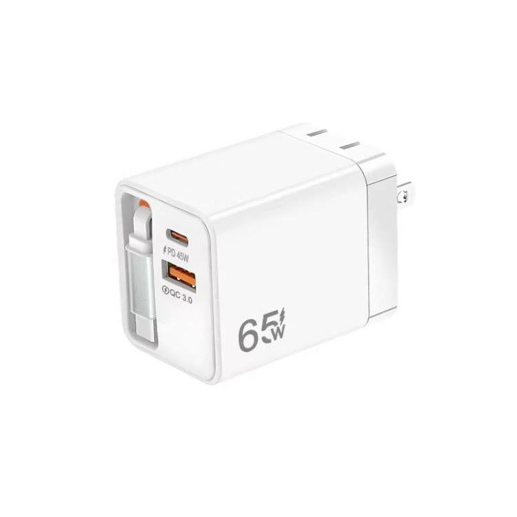 FC1 3-in-1 70cm Retractable Type-C Cable, PD3.0, QC3.0 USB Phone Charger, US Plug, US Plug