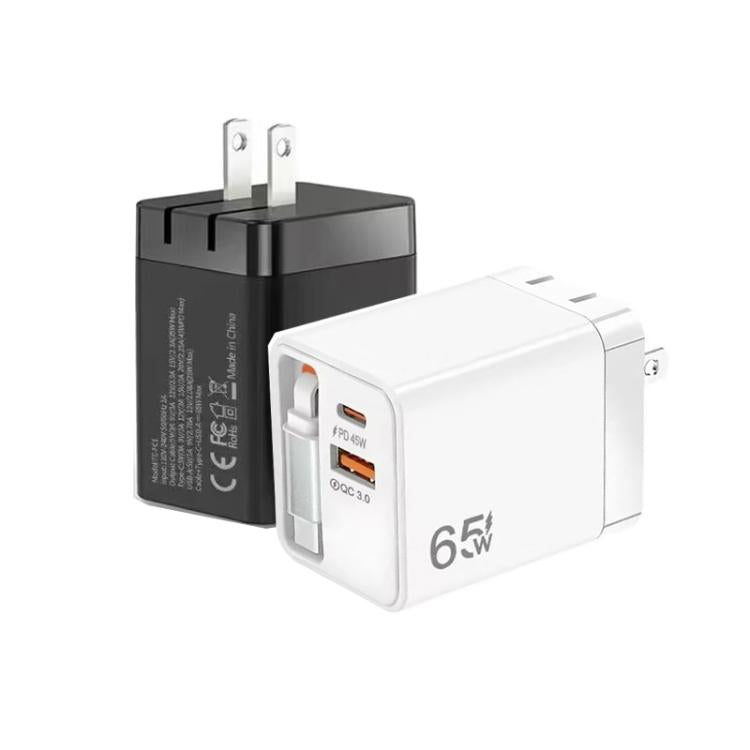 FC1 3-in-1 70cm Retractable Type-C Cable, PD3.0, QC3.0 USB Phone Charger, US Plug, US Plug
