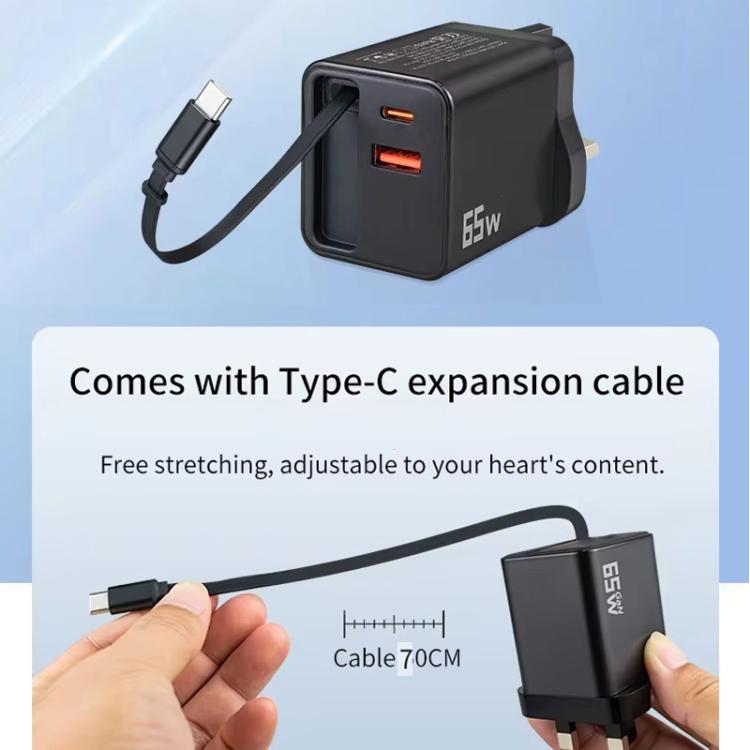 FC1 3-in-1 70cm Retractable Type-C Cable, PD3.0, QC3.0 USB Phone Charger, US Plug, US Plug