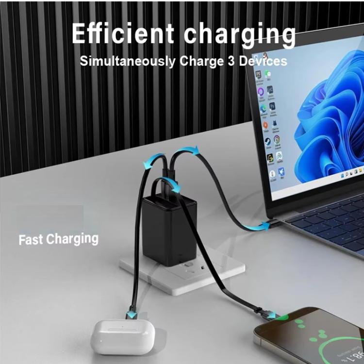 FC1 3-in-1 70cm Retractable Type-C Cable, PD3.0, QC3.0 USB Phone Charger, US Plug, US Plug