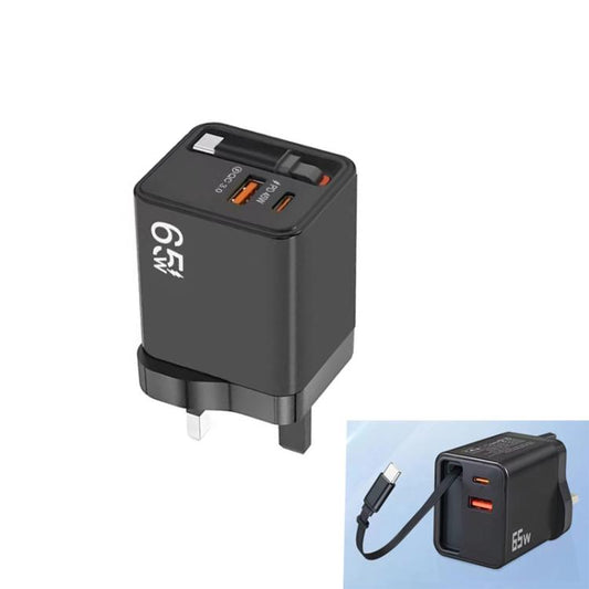 FC1 3-in-1 70cm Retractable Type-C Cable, PD3.0, QC3.0 USB Phone Charger, UK Plug, UK Plug