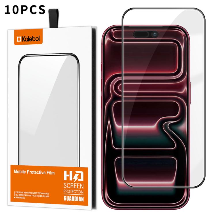 10pcs Kalebol High-Aluminum Screen-Printed Full-Coverage Anti-Fingerprint Black-Bordered HD Tempered Glass Film, For iPhone 18 Pro, For iPhone 18 Pro Max, For iPhone 17 Pro Max, For iPhone 17 Pro, For iPhone 17, For iPhone Air, For iPhone 16 Pro Max   ...