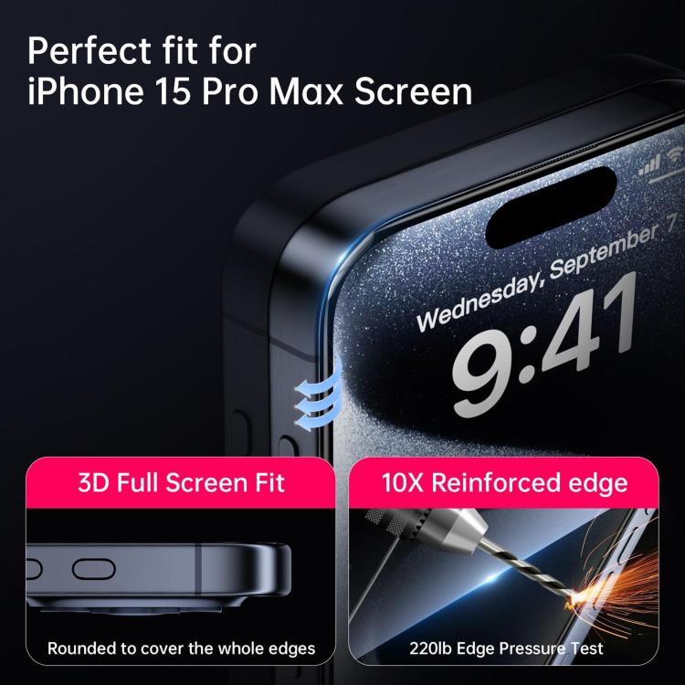 10pcs Kalebol High-Aluminum Screen-Printed Full-Coverage Anti-Fingerprint Black-Bordered HD Tempered Glass Film, For iPhone 18 Pro, For iPhone 18 Pro Max, For iPhone 17 Pro Max, For iPhone 17 Pro, For iPhone 17, For iPhone Air, For iPhone 16 Pro Max   ...