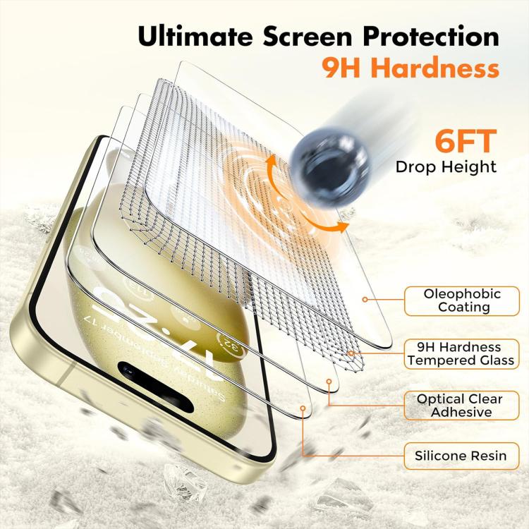 Kalebol 10pcs High-Aluminum Semi-Screen Anti-Fingerprint HD Tempered Glass Film, For iPhone 18 Pro, For iPhone 18 Pro Max, For iPhone 17 Pro Max, For iPhone 17 Pro, For iPhone 17, For iPhone Air, For iPhone 16 Pro Max, For iPhone 16 Pro                ...