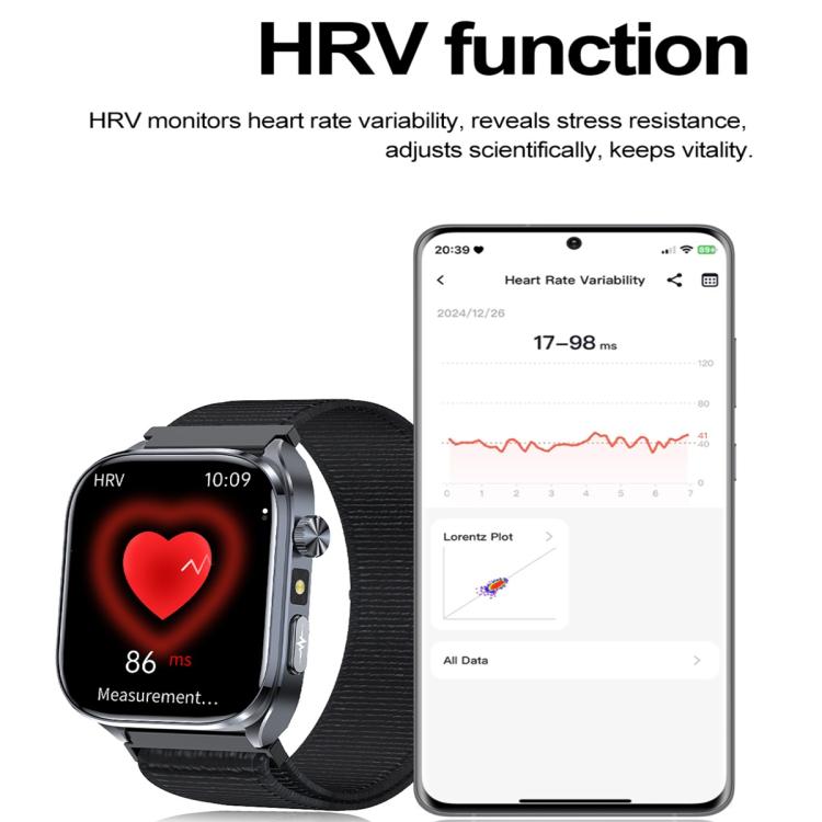 ET572 2.0 inch Color Screen Smart Watch Silicone Strap, Support Supports Health Monitoring / ECG