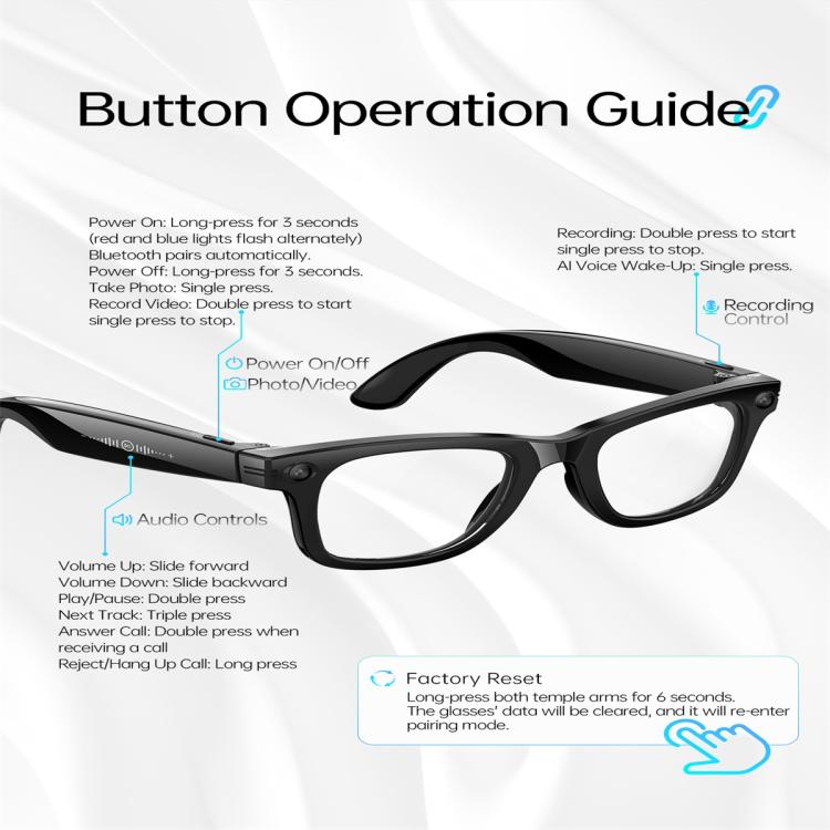 Lunettes intelligentes W620, avec assistance vocale intelligente IA / reconnaissance photo intelligente IA / traduction intelligente IA
