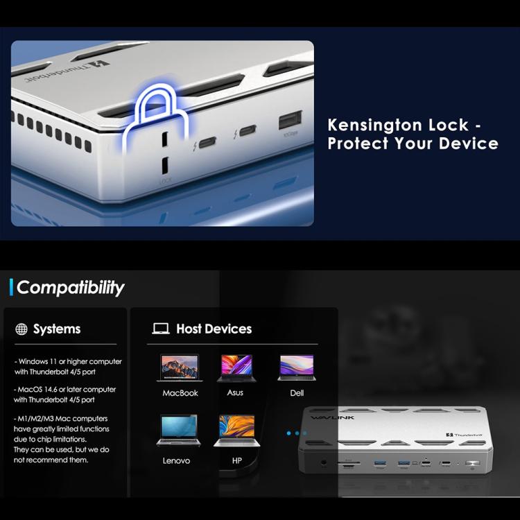 WAVLINK UTD58 12 in 1 120Gbps 140W Thunderbolt 5 Docking Station