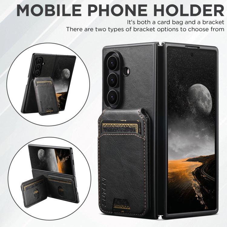 Suteni H02 Leather Wallet Stand Back Phone Case, For Galaxy Z Fold8 Ultra, For Galaxy Z Fold7, For Galaxy Z Fold6, For Galaxy Z Fold5