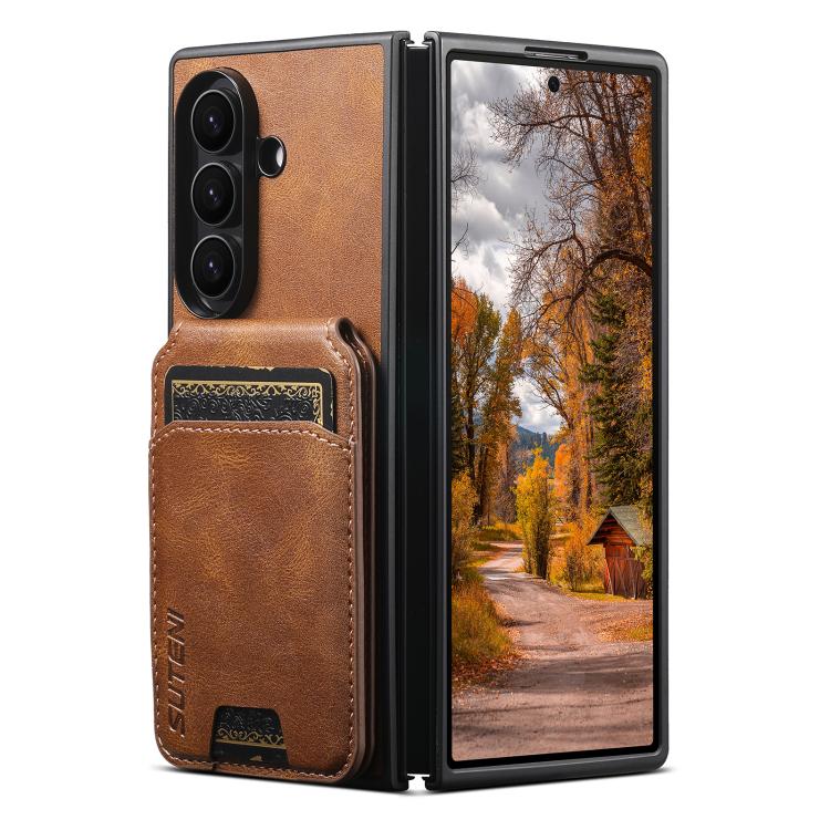 Suteni H02 Leather Wallet Stand Back Phone Case, For Galaxy Z Fold8 Ultra, For Galaxy Z Fold7, For Galaxy Z Fold6, For Galaxy Z Fold5