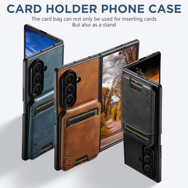 Suteni H02 Leather Wallet Stand Back Phone Case, For Galaxy Z Fold8 Ultra, For Galaxy Z Fold7, For Galaxy Z Fold6, For Galaxy Z Fold5