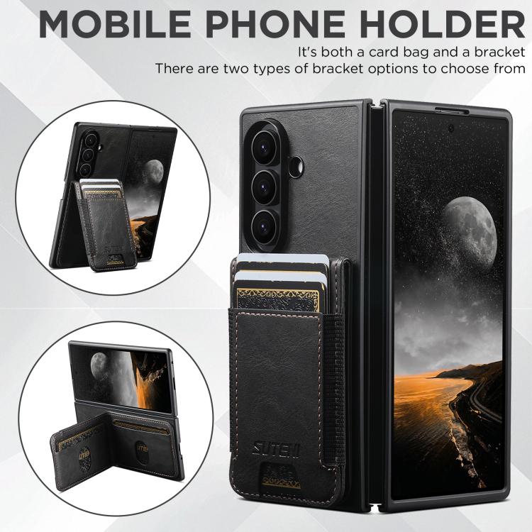 Suteni H03 Oil Wax Leather Wallet Stand Back Phone Case, For Galaxy Z Fold8 Ultra 5G, For Galaxy Z Fold7 5G, For Galaxy Z Fold6, For Galaxy Z Fold5
