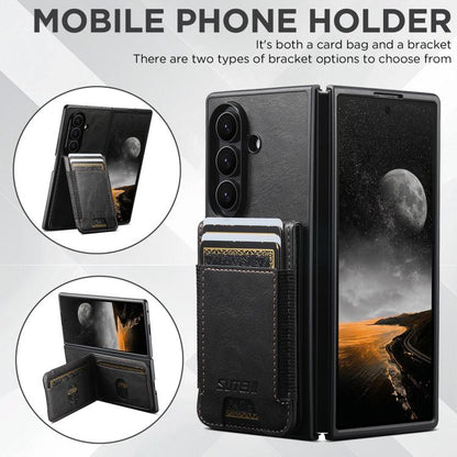 Suteni H03 Oil Wax Leather Wallet Stand Back Phone Case, For Galaxy Z Fold8 Ultra 5G, For Galaxy Z Fold7 5G, For Galaxy Z Fold6, For Galaxy Z Fold5