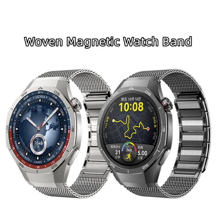 Magnetic Woven I-Shaped Stainless Steel Watch Band, For Huawei Watch GT 5 Pro 46mm
