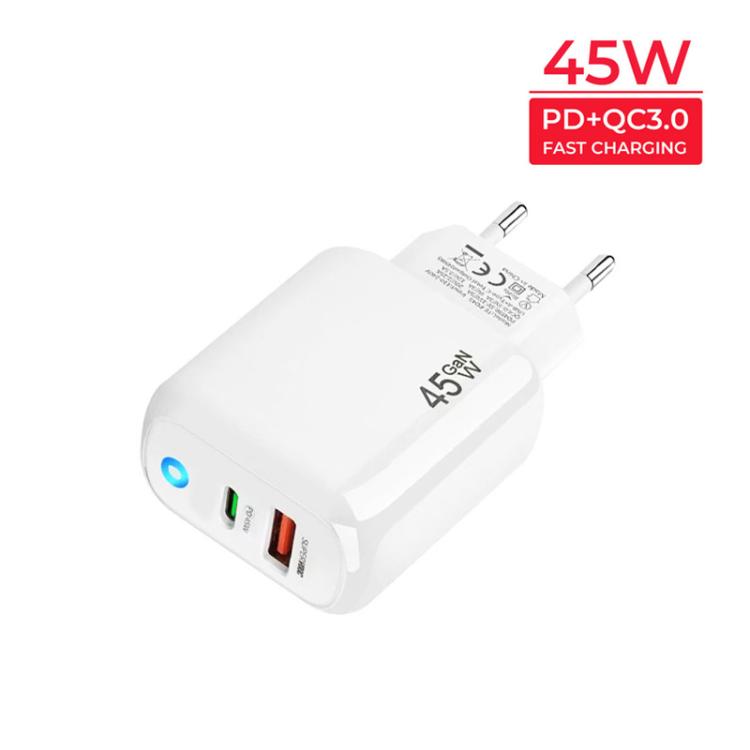 TE-PD45 GaN 45W PD3.0 / Type-C + USB 3.0 Charger with Type-C to Type-C Data Cable, EU  Plug