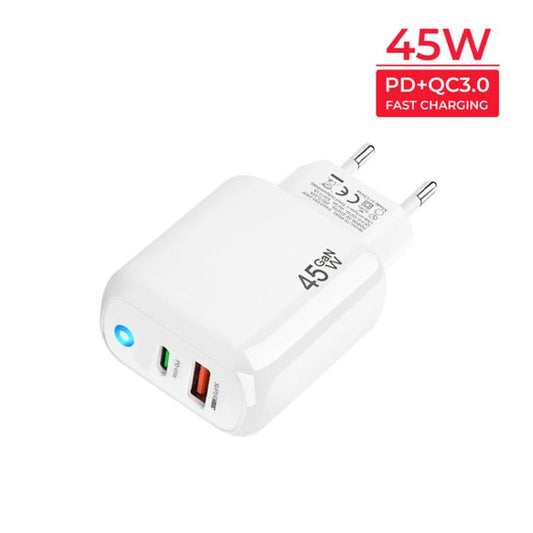 TE-PD45 GaN 45W PD3.0 / Type-C + USB 3.0 Charger with Type-C to Type-C Data Cable, EU  Plug
