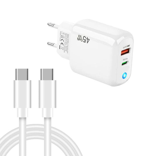 TE-PD45 GaN 45W PD3.0 / Type-C + USB 3.0 Charger with Type-C to Type-C Data Cable, EU  Plug