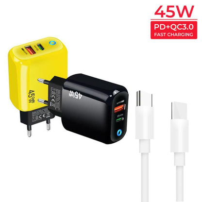 TE-PD45 GaN 45W PD3.0 / Type-C + USB 3.0 Charger with Type-C to Type-C Data Cable, EU  Plug