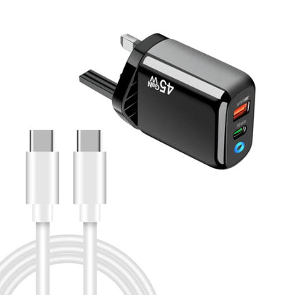 TE-PD45 GaN 45W PD3.0 / Type-C + USB 3.0 Charger with Type-C to Type-C Data Cable, UK  Plug