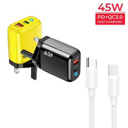 TE-PD45 GaN 45W PD3.0 / Type-C + USB 3.0 Charger with Type-C to Type-C Data Cable, UK  Plug