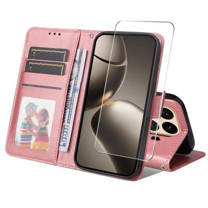 ENKAY Card Wallet Calf Texture Leather Phone Case with 0.18mm High Aluminum-silicon Glass Film, For Xiaomi 17T Pro, For Xiaomi 17T, For Xiaomi Poco X8 Pro Max 5G, For Xiaomi Poco X8 Pro 5G, For Xiaomi 17 Ultra, For Xiaomi 17 Pro Max, For Xiaomi 17 Pro ...
