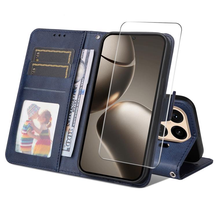 ENKAY Card Wallet Calf Texture Leather Phone Case with 0.18mm High Aluminum-silicon Glass Film, For Xiaomi 17T Pro, For Xiaomi 17T, For Xiaomi Poco X8 Pro Max 5G, For Xiaomi Poco X8 Pro 5G, For Xiaomi 17 Ultra, For Xiaomi 17 Pro Max, For Xiaomi 17 Pro ...