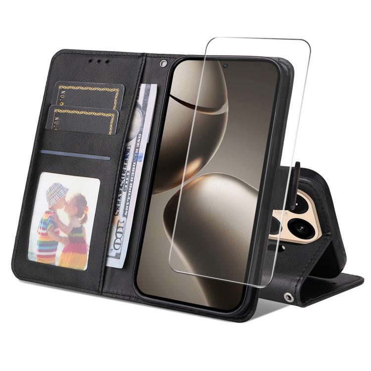 ENKAY Card Wallet Calf Texture Leather Phone Case with 0.18mm High Aluminum-silicon Glass Film, For Xiaomi 17T Pro, For Xiaomi 17T, For Xiaomi Poco X8 Pro Max 5G, For Xiaomi Poco X8 Pro 5G, For Xiaomi 17 Ultra, For Xiaomi 17 Pro Max, For Xiaomi 17 Pro ...