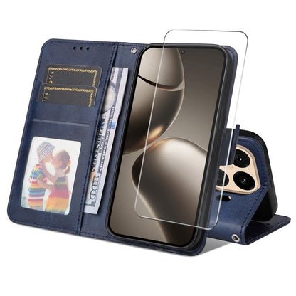 ENKAY Card Wallet Calf Texture Leather Phone Case with 0.18mm High Aluminum-silicon Glass Film, For Xiaomi 17T Pro, For Xiaomi 17T, For Xiaomi Poco X8 Pro Max 5G, For Xiaomi Poco X8 Pro 5G, For Xiaomi 17 Ultra, For Xiaomi 17 Pro Max, For Xiaomi 17 Pro ...