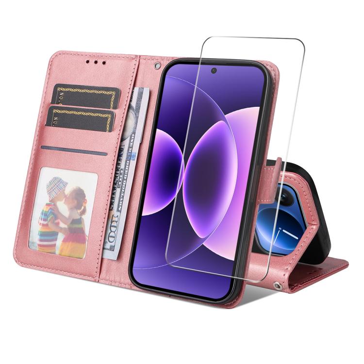 ENKAY Card Wallet Calf Texture Leather Phone Case with 0.18mm High Aluminum-silicon Glass Film, For Xiaomi 17T Pro, For Xiaomi 17T, For Xiaomi Poco X8 Pro Max 5G, For Xiaomi Poco X8 Pro 5G, For Xiaomi 17 Ultra, For Xiaomi 17 Pro Max, For Xiaomi 17 Pro ...
